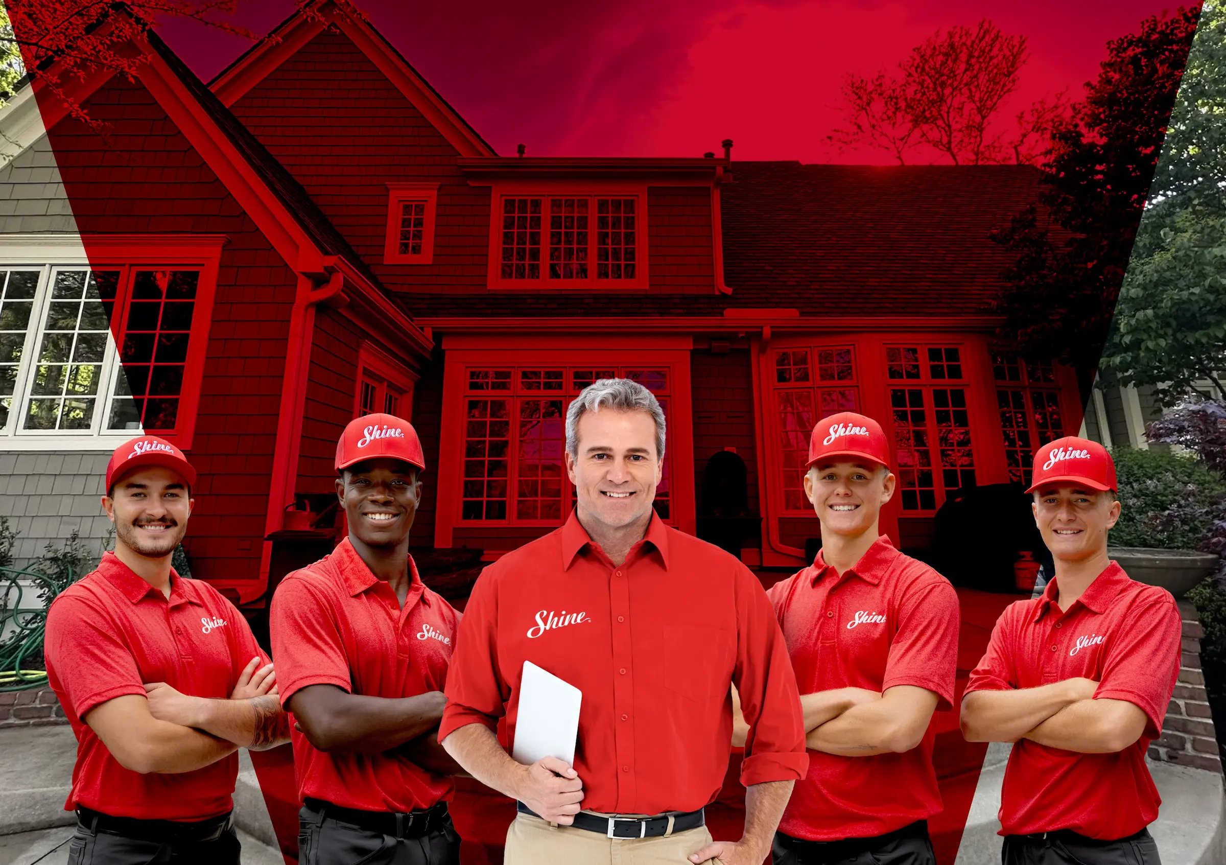 Shine Franchise Owner and team members standing together in front of a home